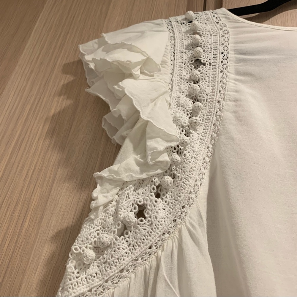 Sea New York White Pleated Ruffle Sleeve Blouse - 8 - Picture 4 of 15